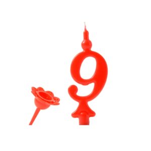 Narodeninová sviečka s nalepovacím stojanom - Číslice červené 9 - Modecor