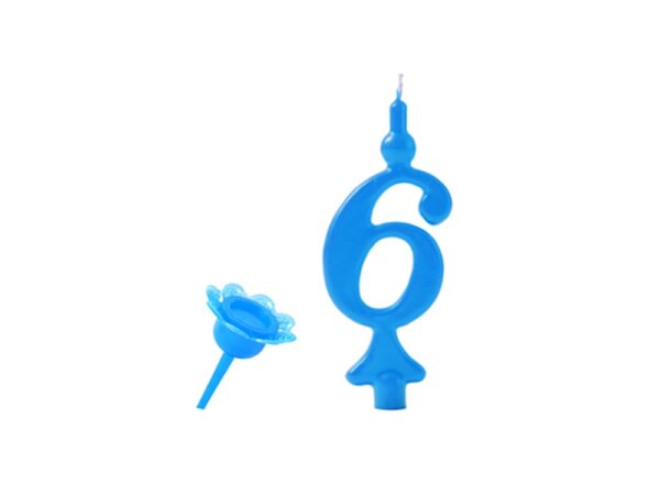 Narodeninová sviečka so zapichovacím stojanom - Číslica modrá 6 - Modecor