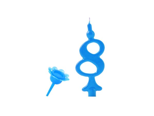 Narodeninová sviečka s nalepovacím stojanom - číslice modré 8 - Modecor