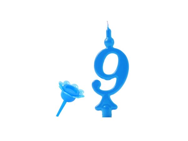 Narodeninová sviečka s pichacím stojanom - číslice modrá 9 - Modecor