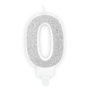 Narozeninová svíčka 0, stříbrná, 7 cm - PartyDeco