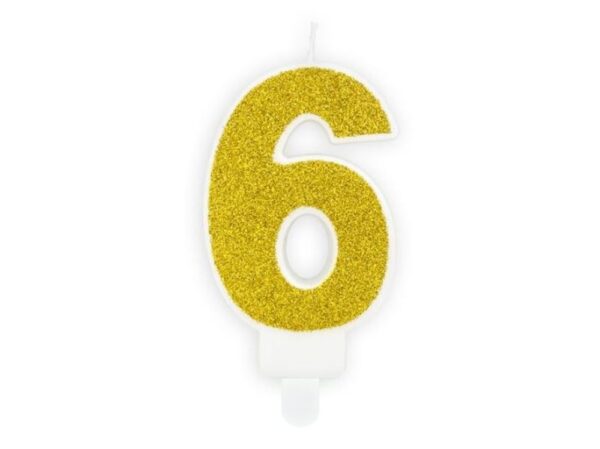 Narozeninová svíčka 6, zlatá, 7 cm - PartyDeco