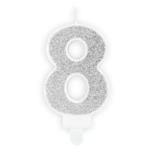Narozeninová svíčka 8, stříbrná, 7 cm - PartyDeco