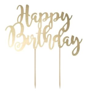 Zápich - dekorácia na tortu Happy Birthday, zlatá 22,5 cm - PartyDeco